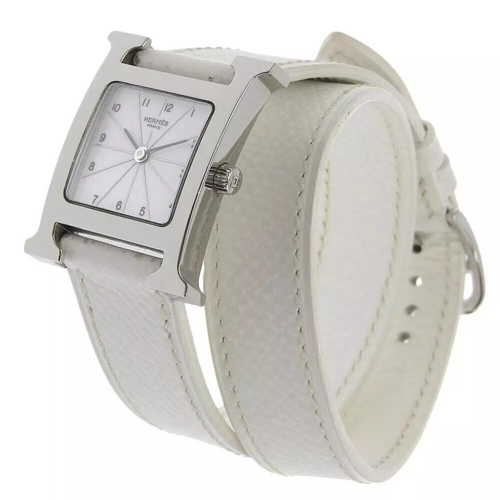 HERMES H watch Watches HH1.210 WhiteDial Stainless Steel/leather Quartz An...